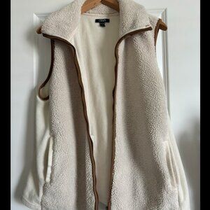 Chaps Full Zip Cream Ivory Sherpa Vest Fleece With Pockets Women’s XXL